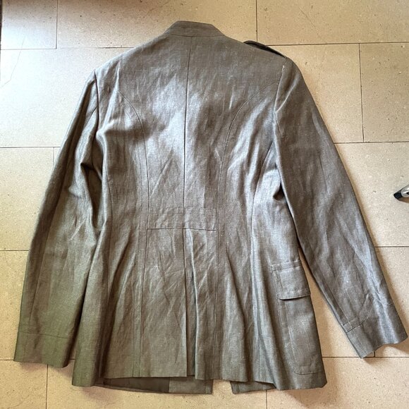 Max Mara Military Brown Jacket Logo Buttons Linen/Wool Blend-Sz.10 - Picture 2 of 13